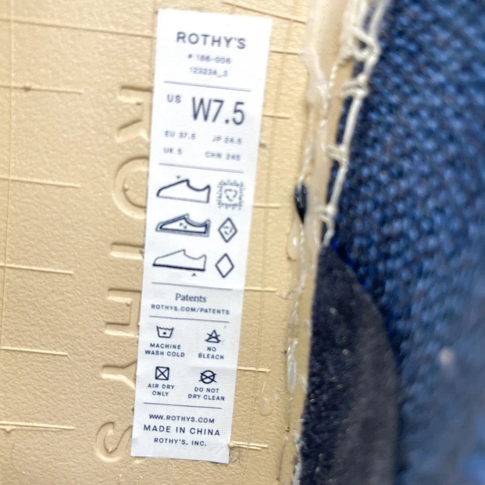 Rothys Womens 7.5 The Espadrille Flats Navy Stipe Knit Coastal Casual Nautical
